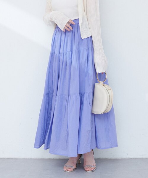 natural couture（ナチュラルクチュール）の「インド綿ボイルティアードスカート（スカート・レディース・ラベンダー/オフホワイト/サックスブルー/ブラック・FREE）」の16枚目の写真