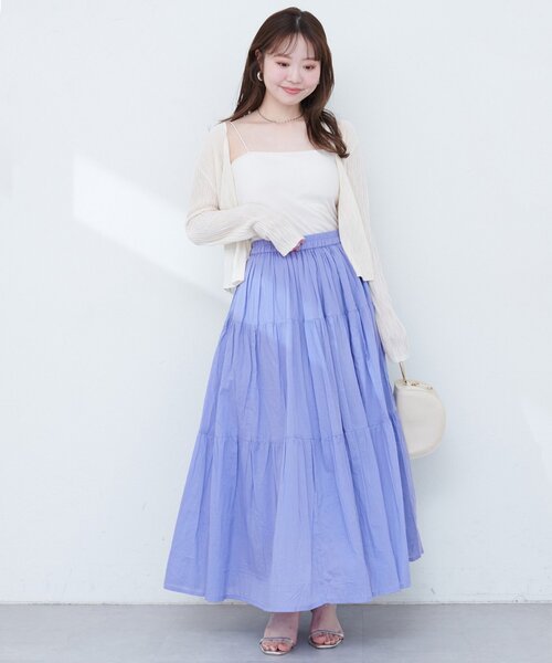 natural couture（ナチュラルクチュール）の「インド綿ボイルティアードスカート（スカート・レディース・ラベンダー/オフホワイト/サックスブルー/ブラック・FREE）」の17枚目の写真