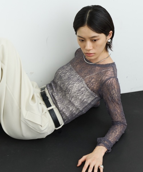 ストレッチシアーレースロングスリーブT（Tシャツ/カットソー