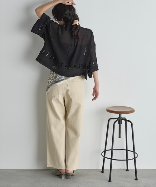 THE YOn(ザヨン)の「クロシェアクセントクロップドハーフスリーブリネンシャツ(シャツ/ブラウス・レディース・アイボリー/ブラック・FREE)」の16枚目の写真