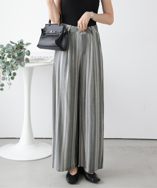Lajour（ラジュール）の「【日本製】美シルエットワイドパンツ（その他パンツ・レディース・ベージュ/マルチ/ブラック/ストライプ・L/M）」の4枚目の写真