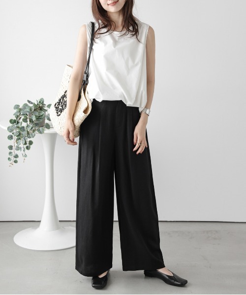 Lajour（ラジュール）の「【日本製】美シルエットワイドパンツ（その他パンツ・レディース・ベージュ/マルチ/ブラック/ストライプ・L/M）」の5枚目の写真
