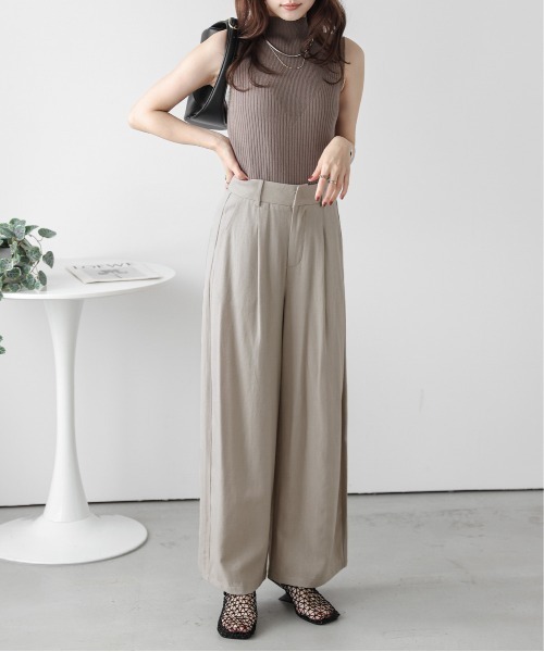 Lajour（ラジュール）の「【日本製】美シルエットワイドパンツ（その他パンツ・レディース・ベージュ/マルチ/ブラック/ストライプ・L/M）」の8枚目の写真