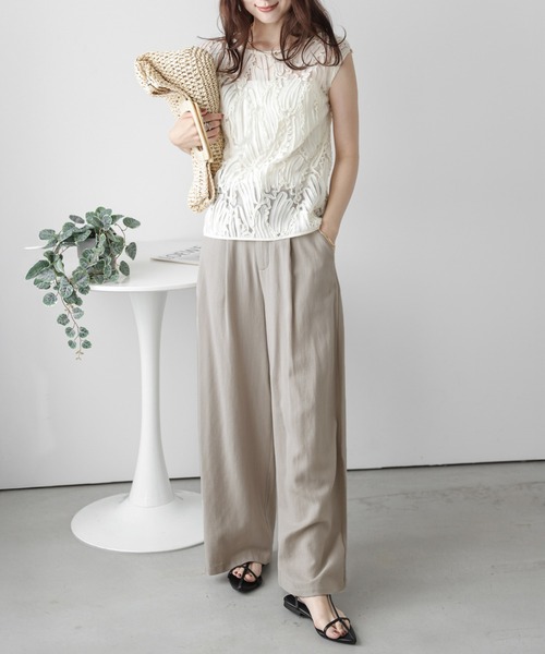 Lajour（ラジュール）の「【日本製】美シルエットワイドパンツ（その他パンツ・レディース・ベージュ/マルチ/ブラック/ストライプ・L/M）」の12枚目の写真