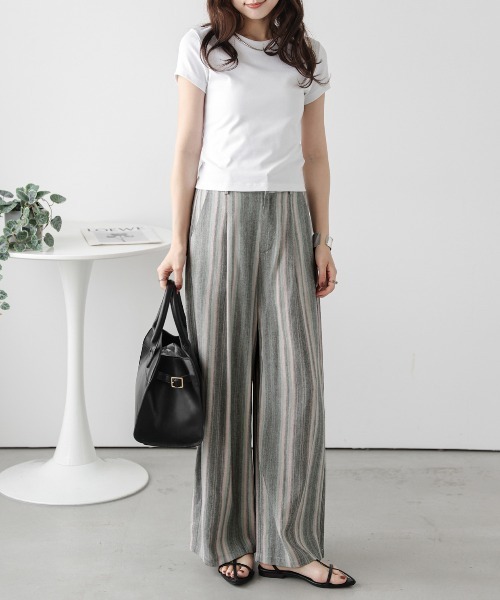 Lajour（ラジュール）の「【日本製】美シルエットワイドパンツ（その他パンツ・レディース・ベージュ/マルチ/ブラック/ストライプ・L/M）」の15枚目の写真