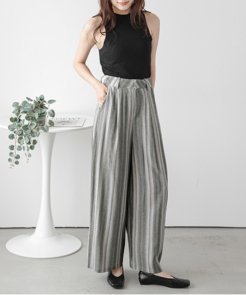 Lajour（ラジュール）の「【日本製】美シルエットワイドパンツ（その他パンツ・レディース・ベージュ/マルチ/ブラック/ストライプ・L/M）」の21枚目の写真