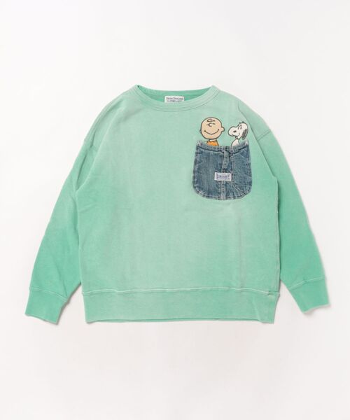 DENIM DUNGAREE(デニムダンガリー)の「Vintage Fleece SNOOPY Pocket Sweat Shirt(スウェット・キッズ・ライトグリーン・145)」の2枚目の写真