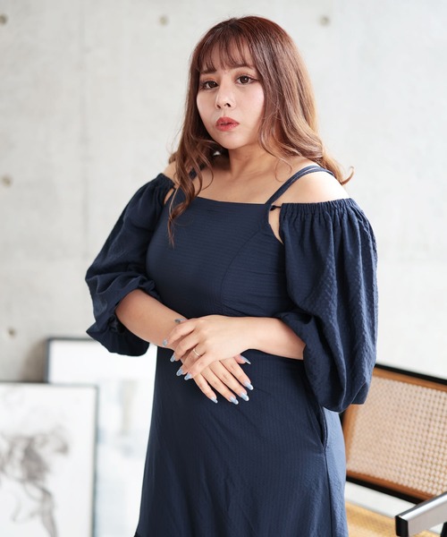 Ruwan yu(ルワンユー)の「3WAYギャザースリーブティアードワンピース【大きいサイズ対応】(ワンピース・レディース・ネイビー・4L/3L/LL/L)」の8枚目の写真