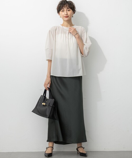 【洗える】クリアトリコットジャージー ギャザーフォルム カットソー