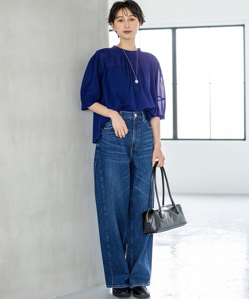 【洗える】クリアトリコットジャージー ギャザーフォルム カットソー