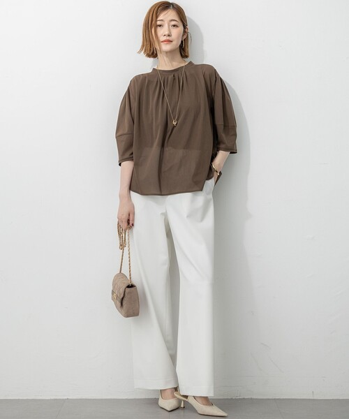 【洗える】クリアトリコットジャージー ギャザーフォルム カットソー