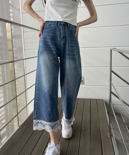 モラビトスペル　デニム風クロップド丈パンツ　2024summer モラビトスペル デニム風クロップド丈パンツ 2024summer