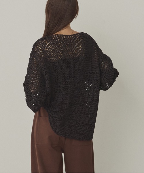 hunch（ハンチ）の「ペーパーヤーン 透かし編みトップス（ニット/セーター・レディース・ブラック/アイボリー/ベージュ・FREE）」の6枚目の写真