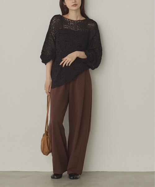 hunch（ハンチ）の「ペーパーヤーン 透かし編みトップス（ニット/セーター・レディース・ブラック/アイボリー/ベージュ・FREE）」の7枚目の写真