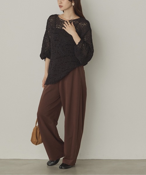 hunch（ハンチ）の「ペーパーヤーン 透かし編みトップス（ニット/セーター・レディース・ブラック/アイボリー/ベージュ・FREE）」の9枚目の写真