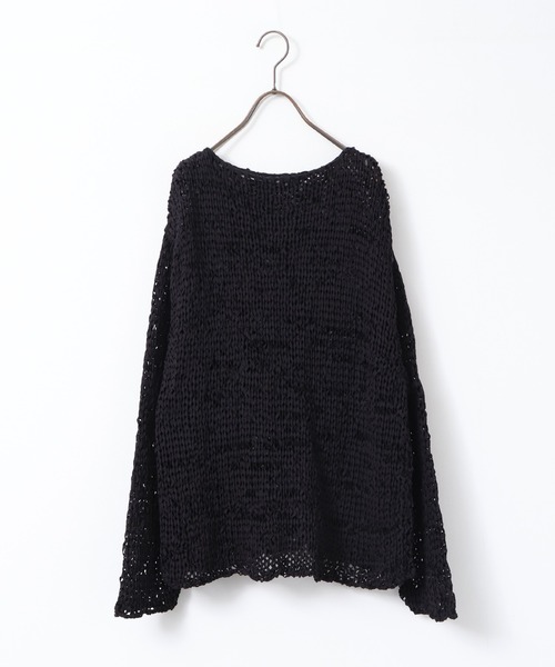 hunch（ハンチ）の「ペーパーヤーン 透かし編みトップス（ニット/セーター・レディース・ブラック/アイボリー/ベージュ・FREE）」の10枚目の写真