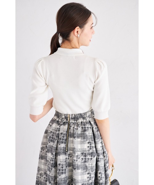 tocco closet(トッコ クローゼット)の「襟&リボン付きレースフリル装飾ニットプルオーバー(ニット/セーター・レディース・ブラック/ピンク/オフホワイト・M)」の6枚目の写真