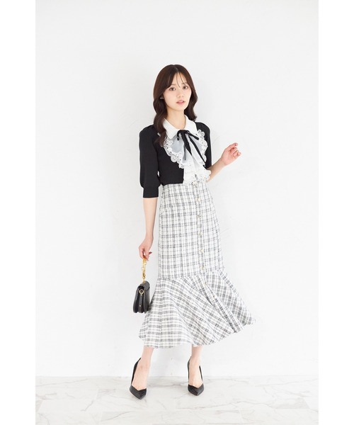 tocco closet(トッコ クローゼット)の「襟&リボン付きレースフリル装飾ニットプルオーバー(ニット/セーター・レディース・ブラック/ピンク/オフホワイト・M)」の10枚目の写真