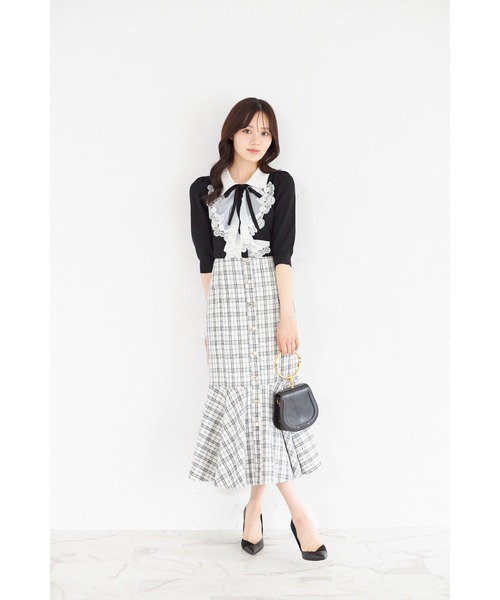 tocco closet(トッコ クローゼット)の「襟&リボン付きレースフリル装飾ニットプルオーバー(ニット/セーター・レディース・ブラック/ピンク/オフホワイト・M)」の11枚目の写真