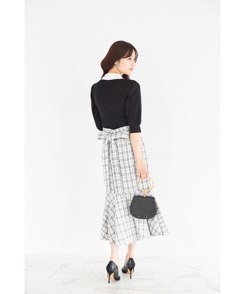 tocco closet(トッコ クローゼット)の「襟&リボン付きレースフリル装飾ニットプルオーバー(ニット/セーター・レディース・ブラック/ピンク/オフホワイト・M)」の12枚目の写真