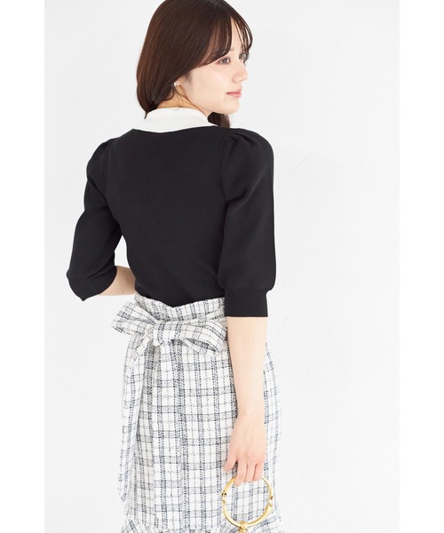tocco closet(トッコ クローゼット)の「襟&リボン付きレースフリル装飾ニットプルオーバー(ニット/セーター・レディース・ブラック/ピンク/オフホワイト・M)」の16枚目の写真