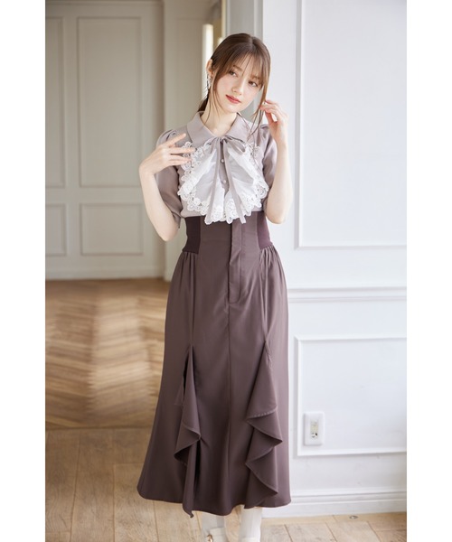 tocco closet(トッコ クローゼット)の「襟&リボン付きレースフリル装飾ニットプルオーバー(ニット/セーター・レディース・ブラック/ピンク/オフホワイト・M)」の20枚目の写真