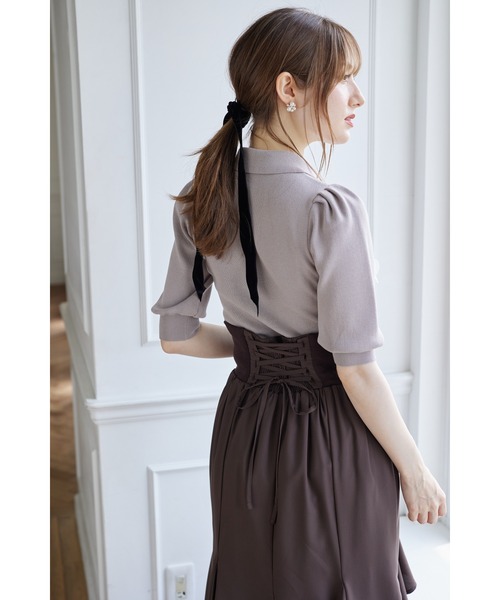 tocco closet(トッコ クローゼット)の「襟&リボン付きレースフリル装飾ニットプルオーバー(ニット/セーター・レディース・ブラック/ピンク/オフホワイト・M)」の22枚目の写真