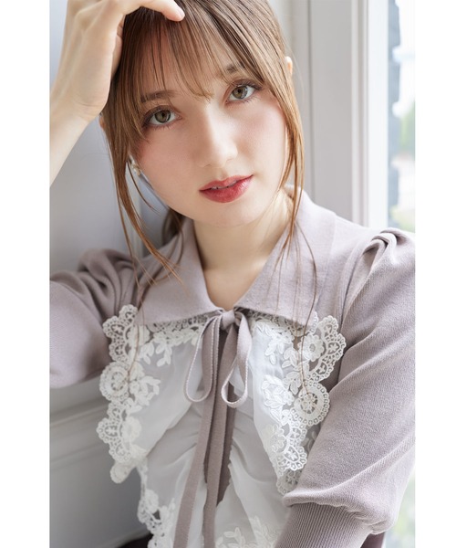 tocco closet(トッコ クローゼット)の「襟&リボン付きレースフリル装飾ニットプルオーバー(ニット/セーター・レディース・ブラック/ピンク/オフホワイト・M)」の17枚目の写真
