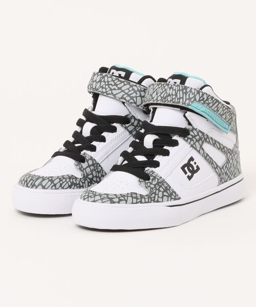 DC SHOES(ディーシーシューズ)の「DC SHOES ディーシーシューズ KS PURE HIGH-TOP SE EV SN(スニーカー・キッズ・ホワイト系その他/ホワイト×グレー・17.0cm/18.0cm/19.0cm/20.0cm/21.0cm/22.0cm/23.0cm)」の2枚目の写真