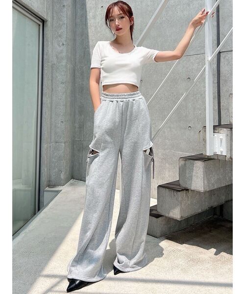 RESEXXY（リゼクシー）の「サイドリボンスウェットワイドパンツ（その他パンツ・レディース・グレー/チャコールグレー/ブラック・FREE）」の6枚目の写真