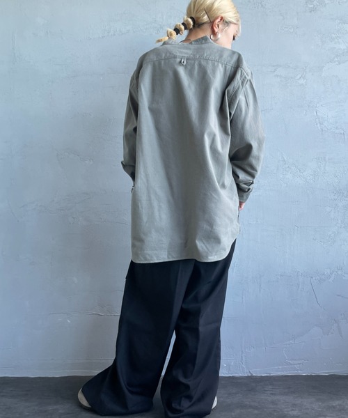 DANTON（ダントン）の「[DANTON/ダントン] コットンフランネル バンドカラーシャツ（シャツ/ブラウス・レディース・オリーブ/キナリ/グレー・42/40/38）」の9枚目の写真