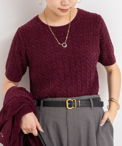 Rie Miller（リエミラー）の「《手洗い可能》《アンサンブル対応》モールヤーンミニケーブルプルオーバーニット（ニット/セーター・レディース・ボルドー/ブルー/グレー/ベビーピンク・38）」の4枚目の写真