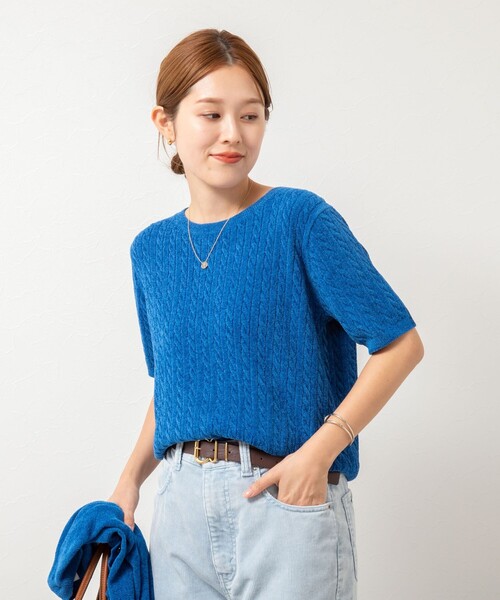 Rie Miller（リエミラー）の「《手洗い可能》《アンサンブル対応》モールヤーンミニケーブルプルオーバーニット（ニット/セーター・レディース・ボルドー/ブルー/グレー/ベビーピンク・38）」の14枚目の写真