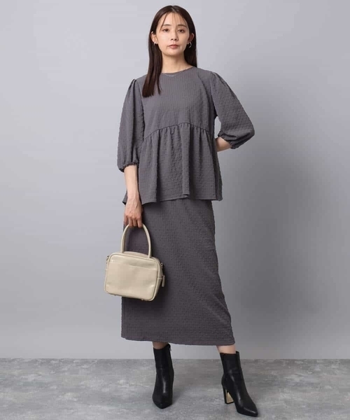 MK MICHEL KLEIN(エムケーミッシェルクラン)の「エンボス加工ナロースカート/洗える(スカート・レディース・ブルーグリーン/ダークグレー・38)」の7枚目の写真