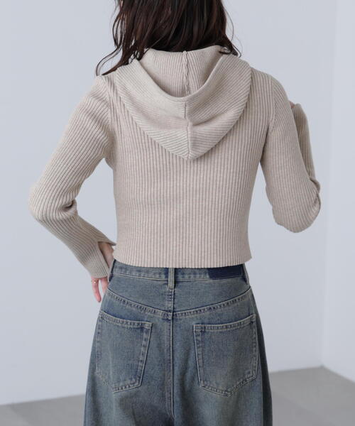 FREE'S MART(フリーズマート)の「◆配色リブショート丈ニットパーカー(ニット/セーター・レディース・ベージュ/ブラウン/グレー・FREE)」の4枚目の写真