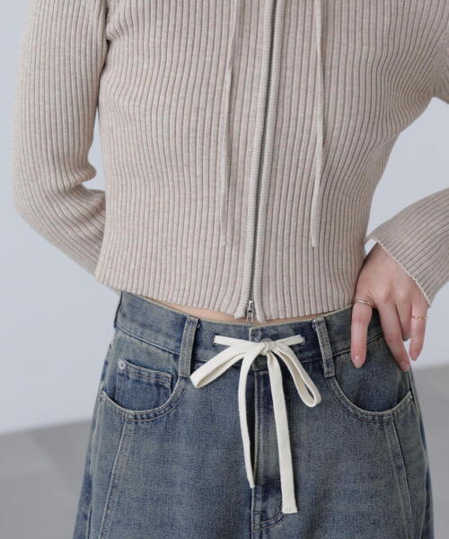 FREE'S MART(フリーズマート)の「◆配色リブショート丈ニットパーカー(ニット/セーター・レディース・ベージュ/ブラウン/グレー・FREE)」の8枚目の写真