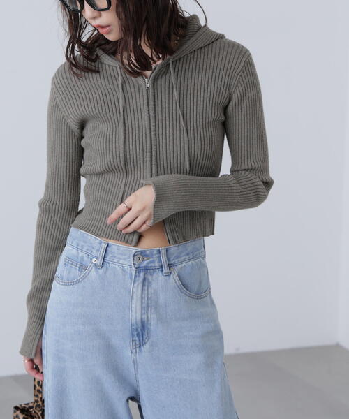 FREE'S MART(フリーズマート)の「◆配色リブショート丈ニットパーカー(ニット/セーター・レディース・ベージュ/ブラウン/グレー・FREE)」の16枚目の写真