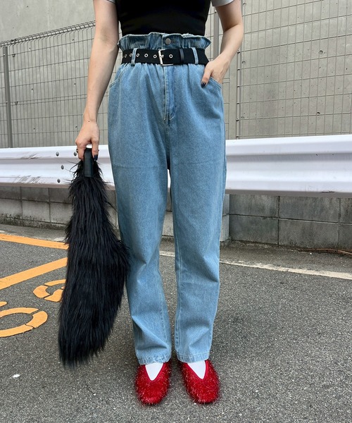 Narcissus（ナルシス）の「【ベルトセット】ハイウエストベルトデニムパンツ/テーパードデニムパンツ（デニムパンツ・レディース・ブラック/ブルー・FREE）」の22枚目の写真