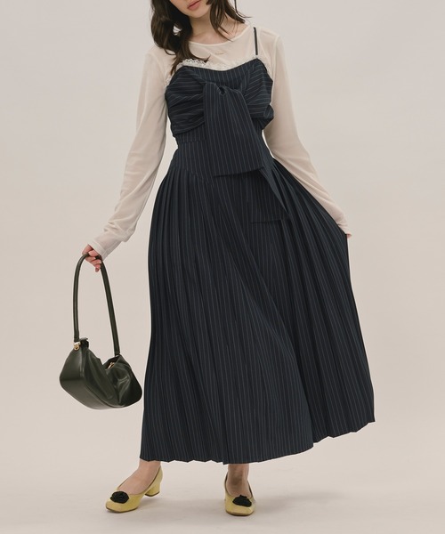 loin nuit（ロワンニュイ）の「ribbon striped cami onepiece / リボン