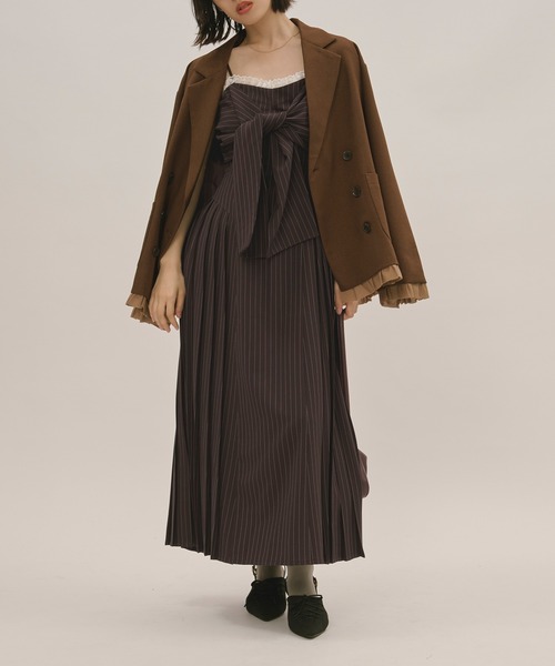 ribbon striped cami onepiece / リボンストライプキャミワンピース