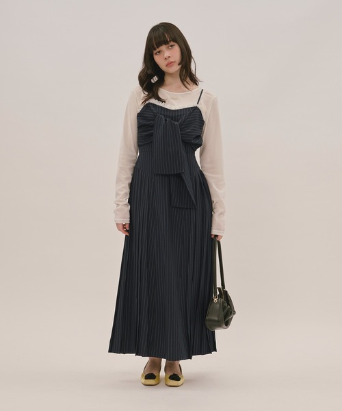 loin nuit（ロワンニュイ）の「ribbon striped cami onepiece / リボン