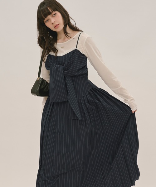 ribbon striped cami onepiece / リボンストライプキャミ