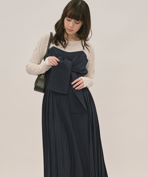 loin nuit（ロワンニュイ）の「ribbon striped cami onepiece / リボン