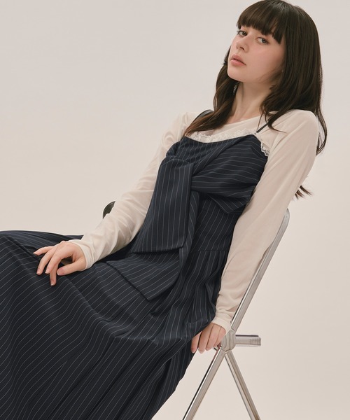 ribbon striped cami onepiece / リボンストライプキャミワンピース
