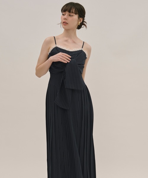 ribbon striped cami onepiece / リボンストライプキャミ