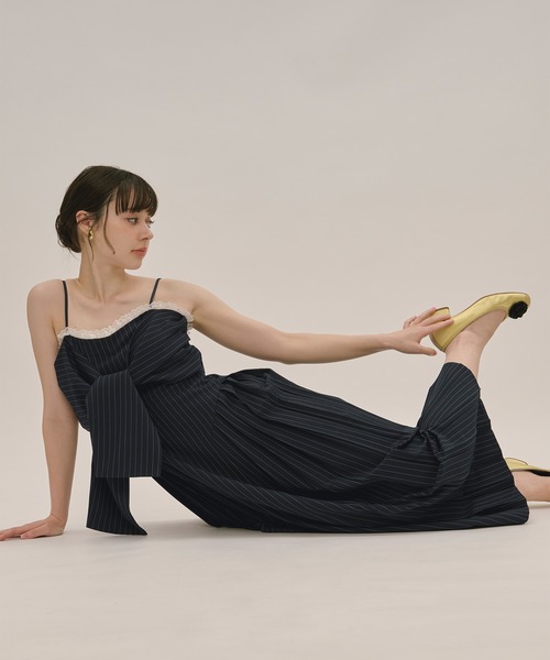 ribbon striped cami onepiece / リボンストライプキャミ