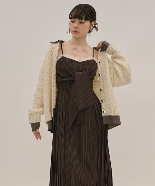 ribbon striped cami onepiece / リボンストライプキャミ