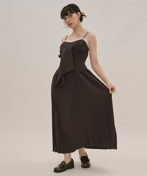 loin nuit（ロワンニュイ）の「ribbon striped cami onepiece / リボン