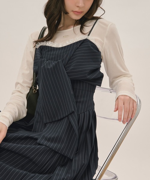 loin nuit（ロワンニュイ）の「ribbon striped cami onepiece / リボン