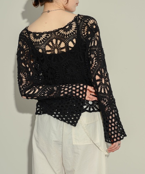 NEUNA（ヌナ）の「フレアスリーブクロシェカーデ（カーディガン/ボレロ・レディース・ベージュ/ブラック・FREE）」の6枚目の写真